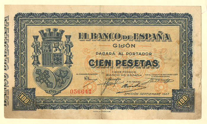 Spain - 100 Pesetas - P-S580 - 1937 dated Foreign Paper Money